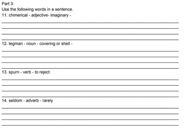 Parts of Speech Usage Quiz - Sentence Writing - Vocab