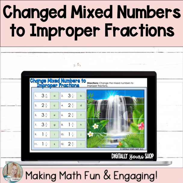 Change Mixed Numbers to Improper Fractions Digital Self-Checking Activity