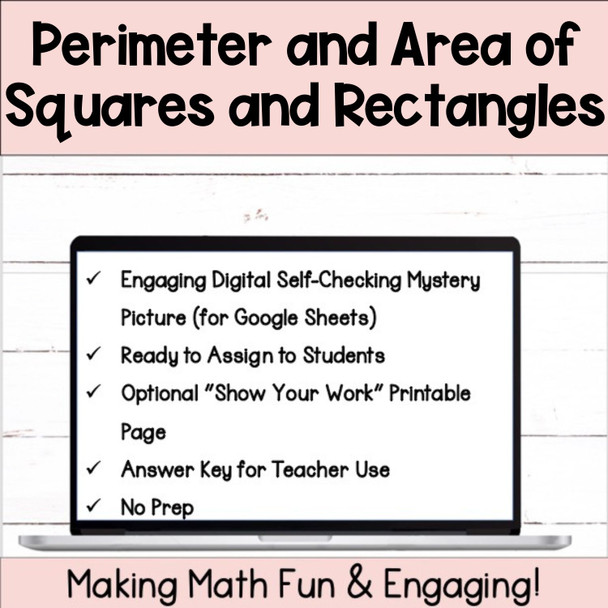 Perimeter and Area of Rectangles and Squares Word Problems Digital Self-Checking