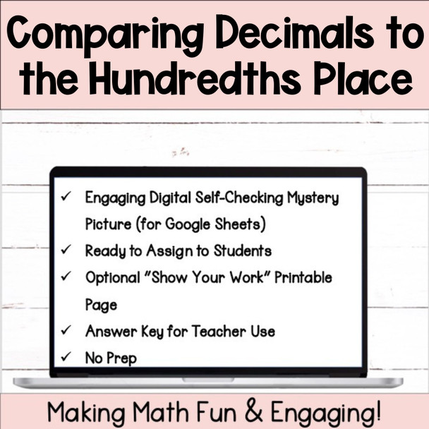 Comparing Decimals to the Hundredths Place Digital Self-Checking Activity