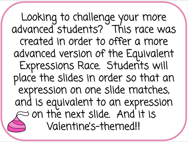 Valentine's Day Advanced Equivalent Expressions Race