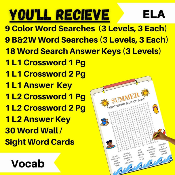 Summer Crossword & Word Search Sight Word Puzzle Worksheets 