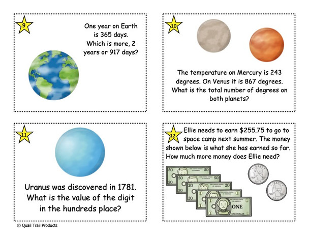 Grade 3 Solar System Math Task Cards