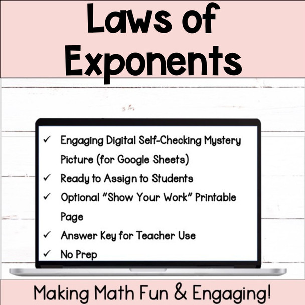 Laws of Exponents - Exponent Rules - Self-Checking Digital Activity