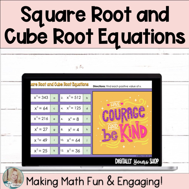 Solving Square and Cube Root Equations Digital Self-Checking Activity