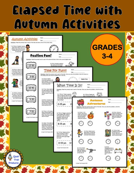 Elapsed Time Worksheets - Autumn Theme