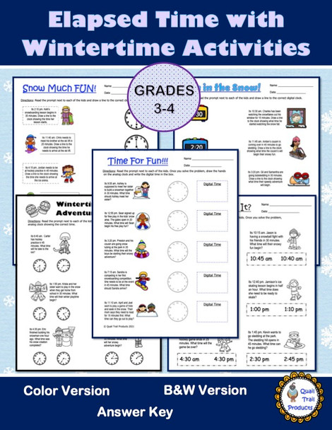 Elapsed Time Worksheets - Winter Theme