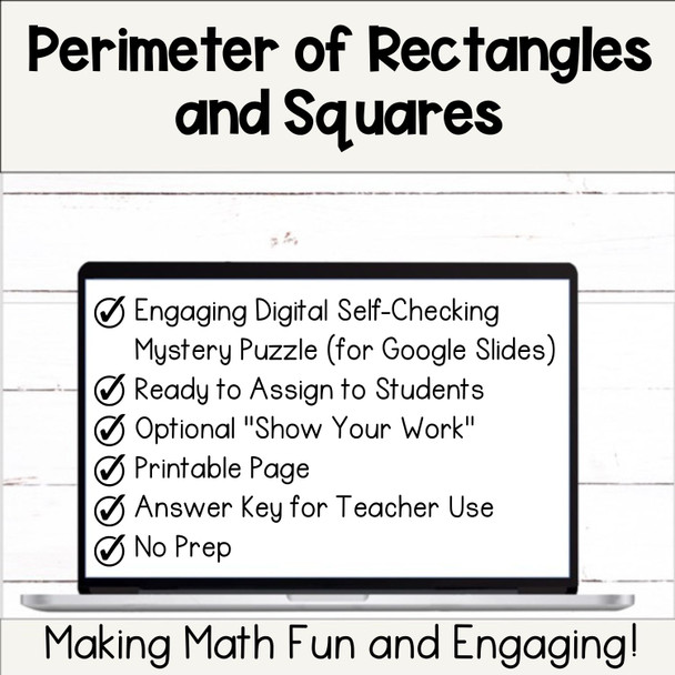 Perimeter of Rectangles & Squares Digital Self-Checking Activity