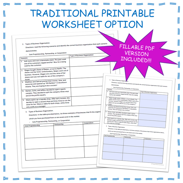 Four Market Structures Worksheet Microeconomic Printable or Google Slides Option