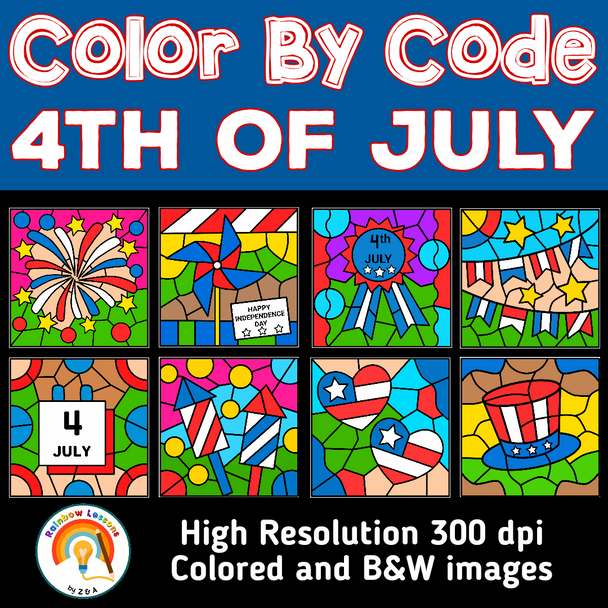 4th of July Color By Number Clipart | Fourth of July Cliparts | 4th of July CBC