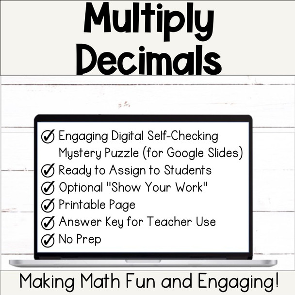 Multiply Decimals Self Checking Picture Puzzle Math Activity