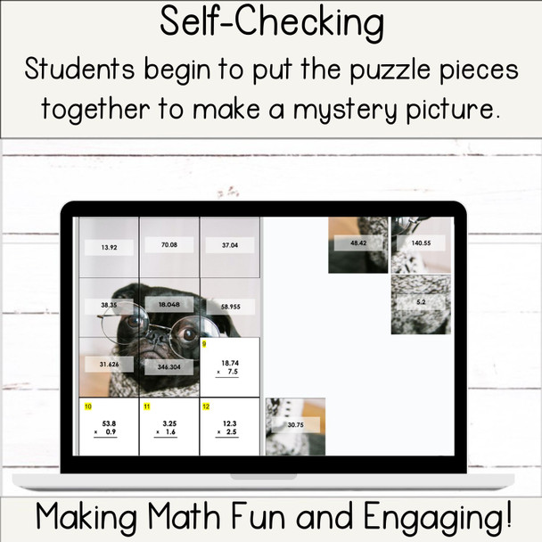 Multiply Decimals Self Checking Picture Puzzle Math Activity