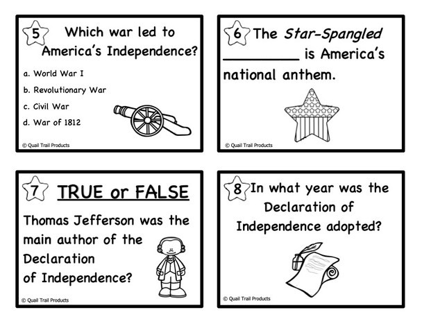 4th of July American History Task Cards