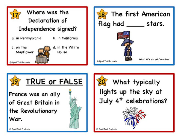 4th of July American History Task Cards