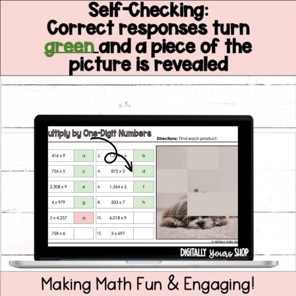 Multiply by One-Digit Numbers Digital Self-Checking Math Activity