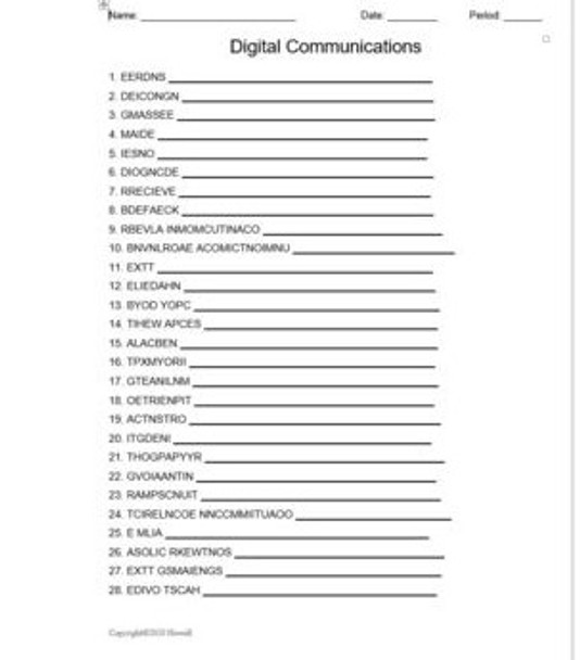 Agriculture Communications Vocabulary Word Scrambles