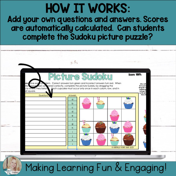 Editable Customizable Self-Checking Template Digital Activity Picture Sudoku V1