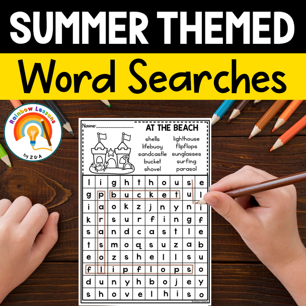 Summer Word Search and Puzzles Worksheets | Summer Vocabulary | Summer Word Find