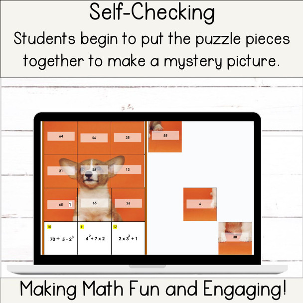 Evaluating Expressions with Exponents Digital Self-Checking Math Activity