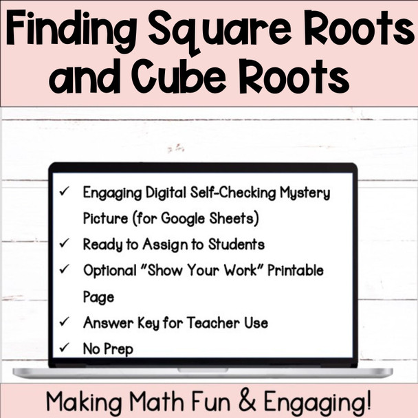 Finding Square Roots and Cube Roots Digital Self-Checking Math Activity