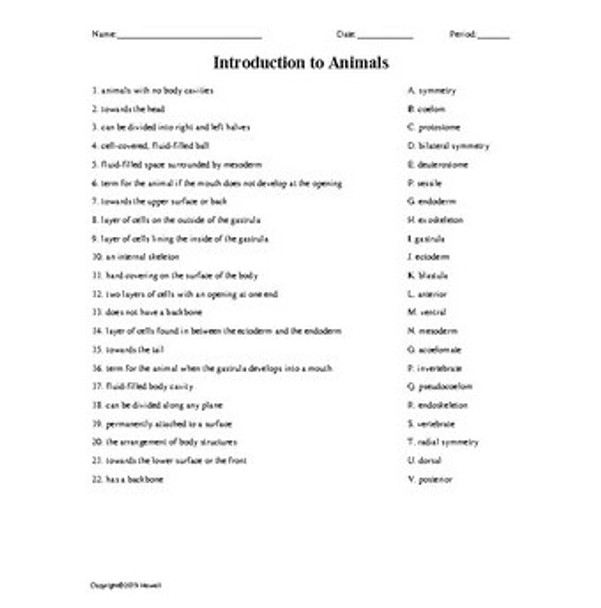 Biology II Matching Vocabulary Quiz or Worksheet Bundle