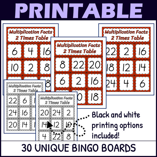 2 Times Table Activity - Multiplication Facts Bingo Game