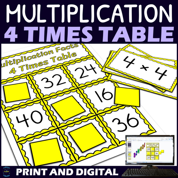 4 Times Table Activity - Multiplication Facts Bingo Game