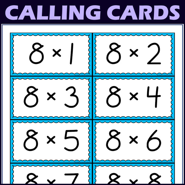 8 Times Table Activity - Multiplication Facts Bingo Game