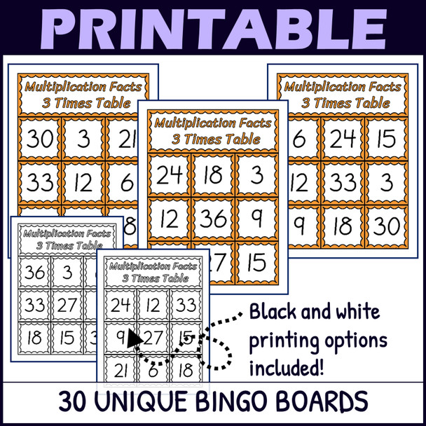 3 Times Table Activity - Multiplication Facts Bingo Game