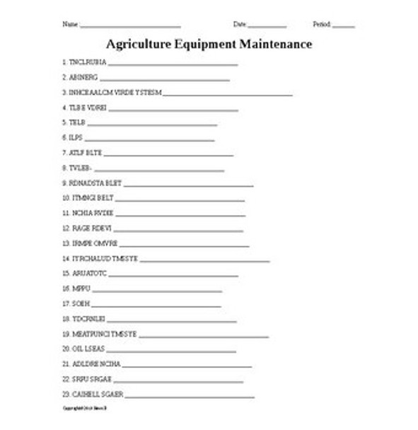 Ag. Technical Systems and Mechanics Word Scramble Bundle