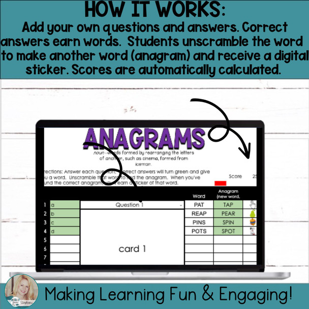 Editable Self-Checking Self-Grading Anagram Template - Digital Task Card Vol.2