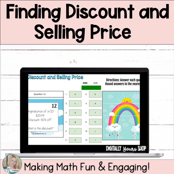 Discount and Selling Price Digital Self-Checking Self-Grading Math Activity 2