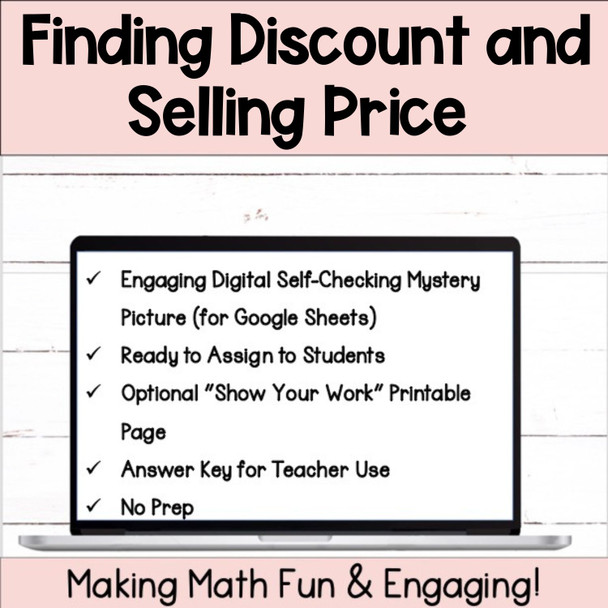 Discount and Selling Price Digital Self-Checking Self-Grading Math Activity 2