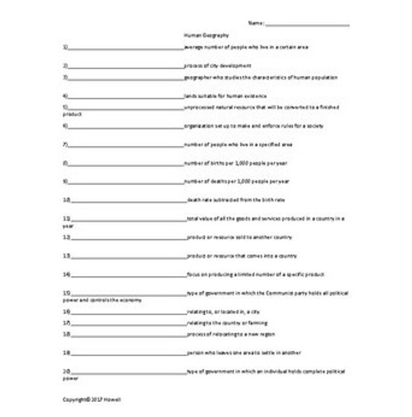 Middle School Geography Vocabulary Quiz/Worksheet Bundle
