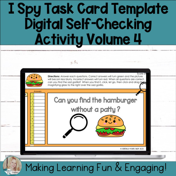 Editable Self-Checking Self-Grading I Spy Template - Digital Task Card Vol. 4