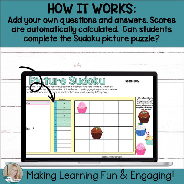 Editable Self-Checking Task Card Template Digital Activity Picture Sudoku Vol.1
