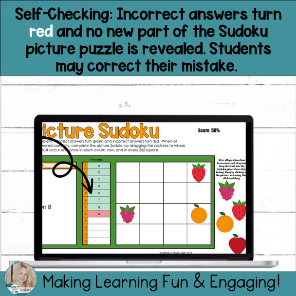 Editable Self-Checking Task Card Template Digital Activity Picture Sudoku Vol.2