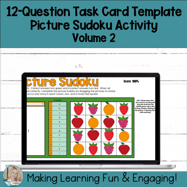 Editable Self-Checking Task Card Template Digital Activity Picture Sudoku Vol.2