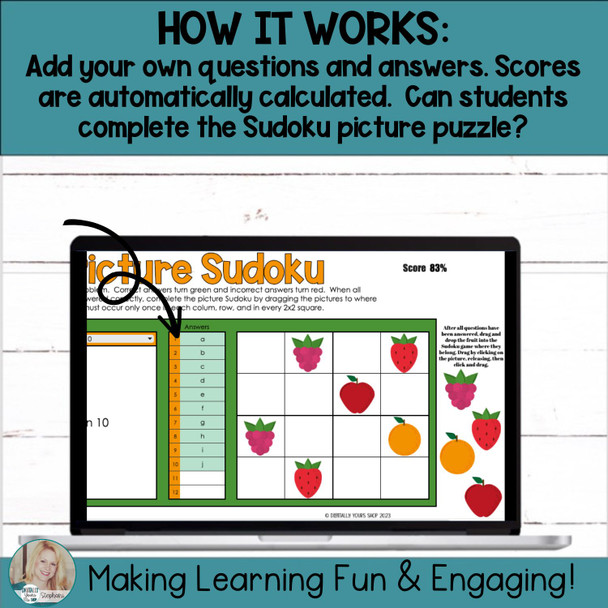 Editable Self-Checking Task Card Template Digital Activity Picture Sudoku Vol.2