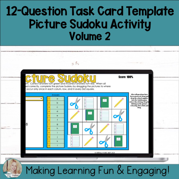 Editable Self-Checking Task Card Template Digital Activity Picture Sudoku Vol.3