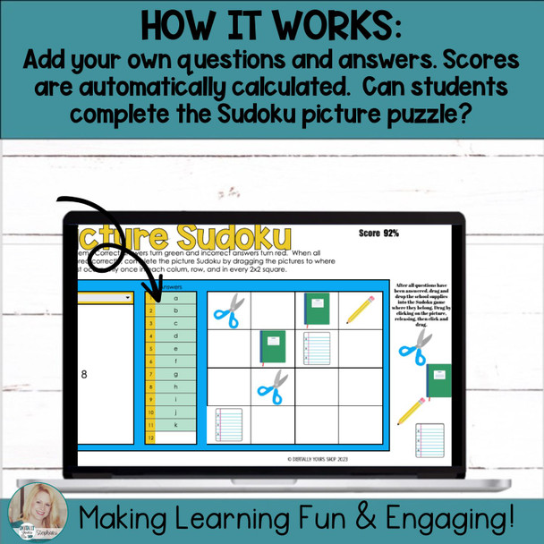 Editable Self-Checking Task Card Template Digital Activity Picture Sudoku Vol.3