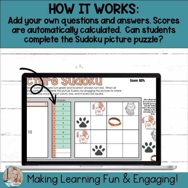 Editable Self-Checking Task Card Template Digital Activity Picture Sudoku Vol.4