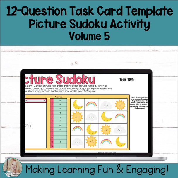 Editable Self-Checking Task Card Template Digital Activity Picture Sudoku Vol.5