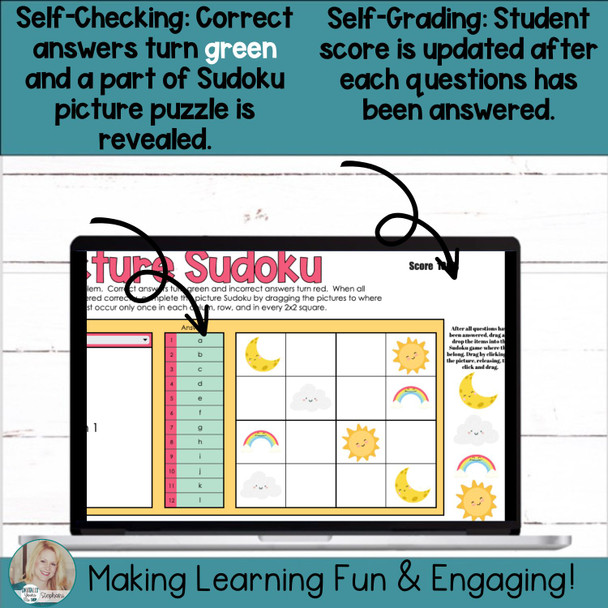 Editable Self-Checking Task Card Template Digital Activity Picture Sudoku Vol.5