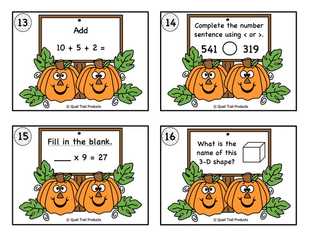 Grade 3 Pumpkin Math Task Cards