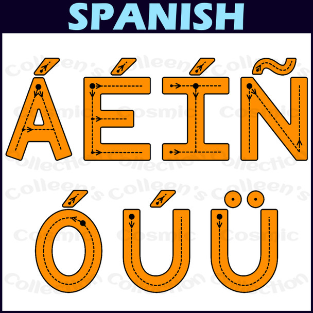 Uppercase Letter Formation Font Clipart - Alphabet Handwriting - Spanish Accents