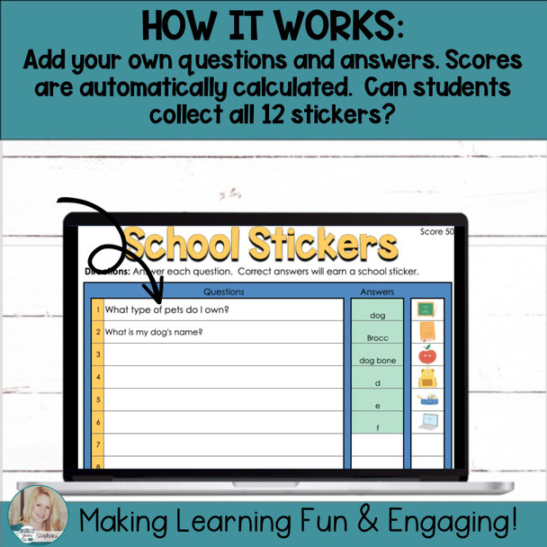 Editable Self-Checking Sticker Reveal Template - Digital Activity Vol.1 School