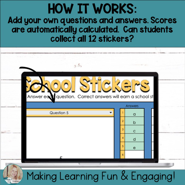 Editable Self-Checking Sticker Reveal Task Card Template Activity Vol.1 School