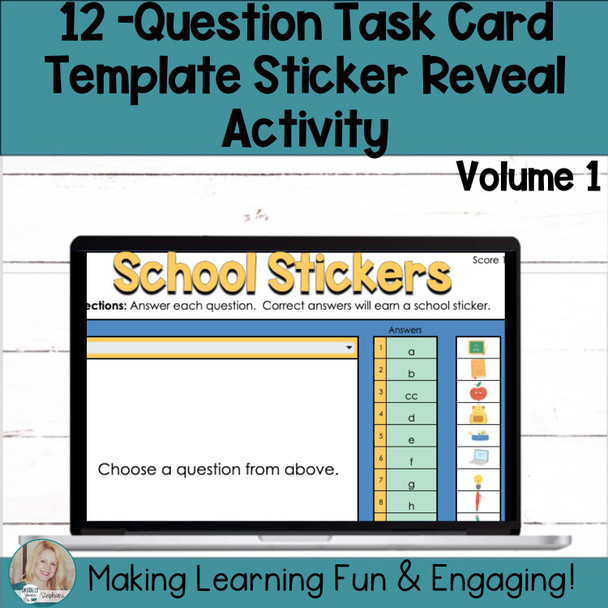 Editable Self-Checking Sticker Reveal Task Card Template Activity Vol.1 School