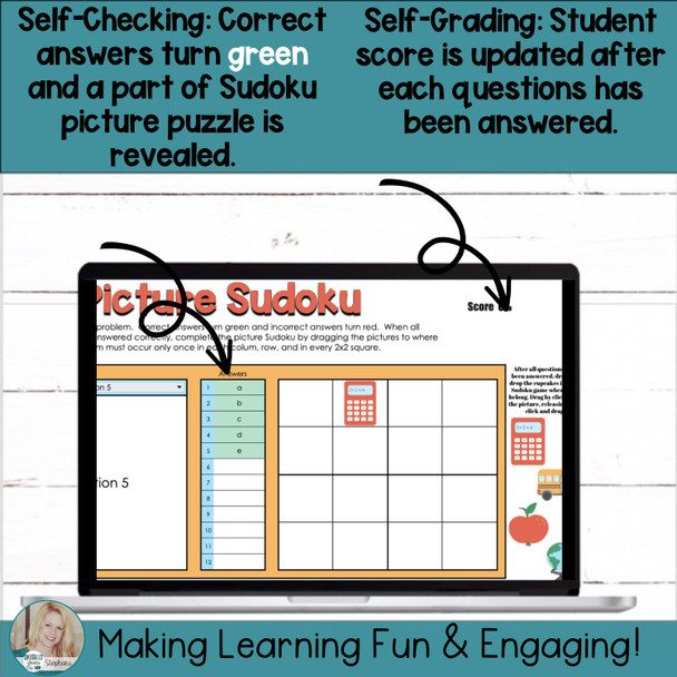 Editable Self-Checking Task Card Template Digital Activity Picture Sudoku Vol.8